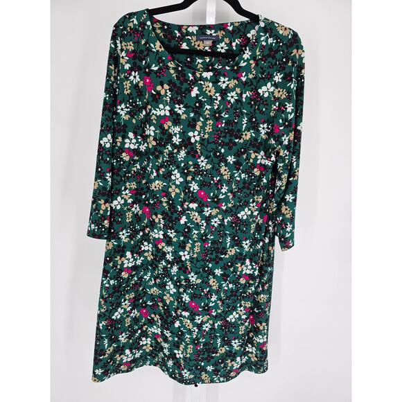Tommy Hilfiger Womens Sz 14 Midi Length Dress Long Sleeve Green Floral Print - Picture 1 of 4